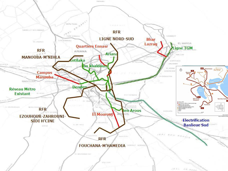 Plan des neuen Schnellbahnnetzes und des alten Metronetzes