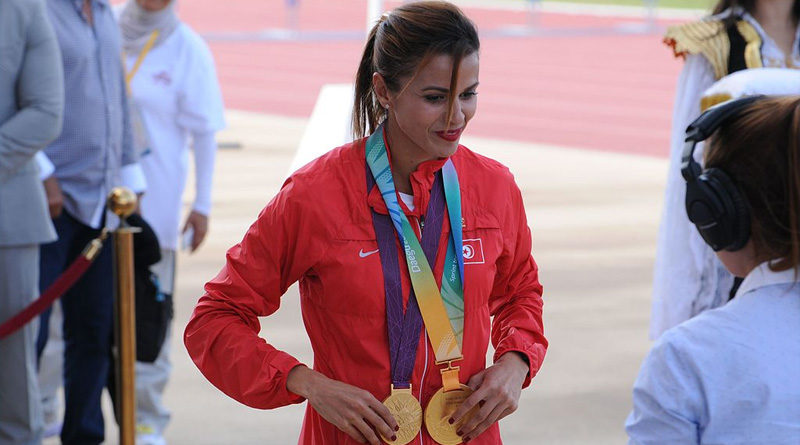 Erhalt der Goldmedaille bei den olympischen Spielen 2012 - Bild: Von Citizen59 - Eigenes Werk, CC BY 3.0, https://commons.wikimedia.org/w/index.php?curid=50018354