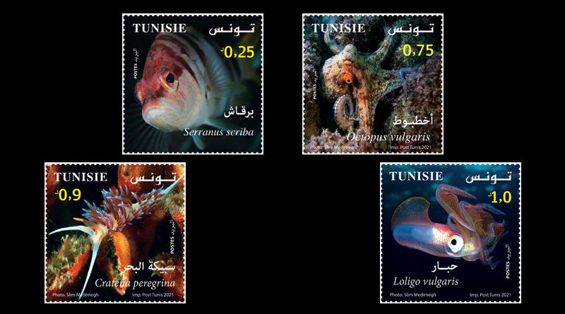 Meeresbiologie in Tunesien - Ausgabe einer Serie von 4 Briefmarken