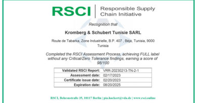Kromberg & Schubert Béja erhält "Responsible Supply Chain Initiative"-Zertifizierung