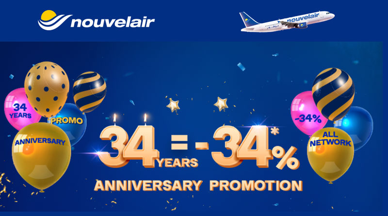 34 Jahre Nouvelair - 34% Rabatt auf alle Ziele