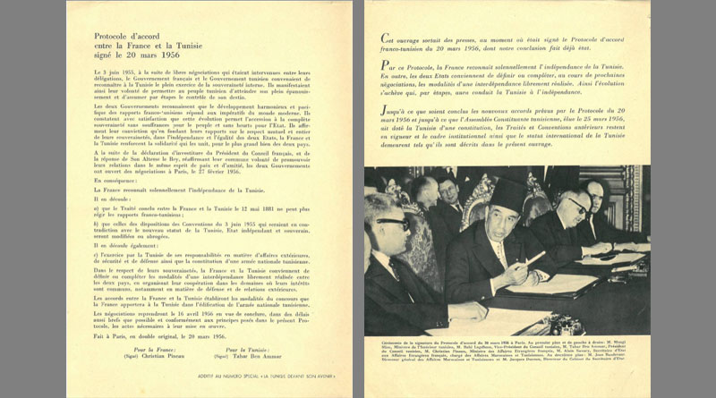 Protokoll zur Vereinbarung der Unabhängigkeit Tunesiens vom 20. März 1956 in Paris