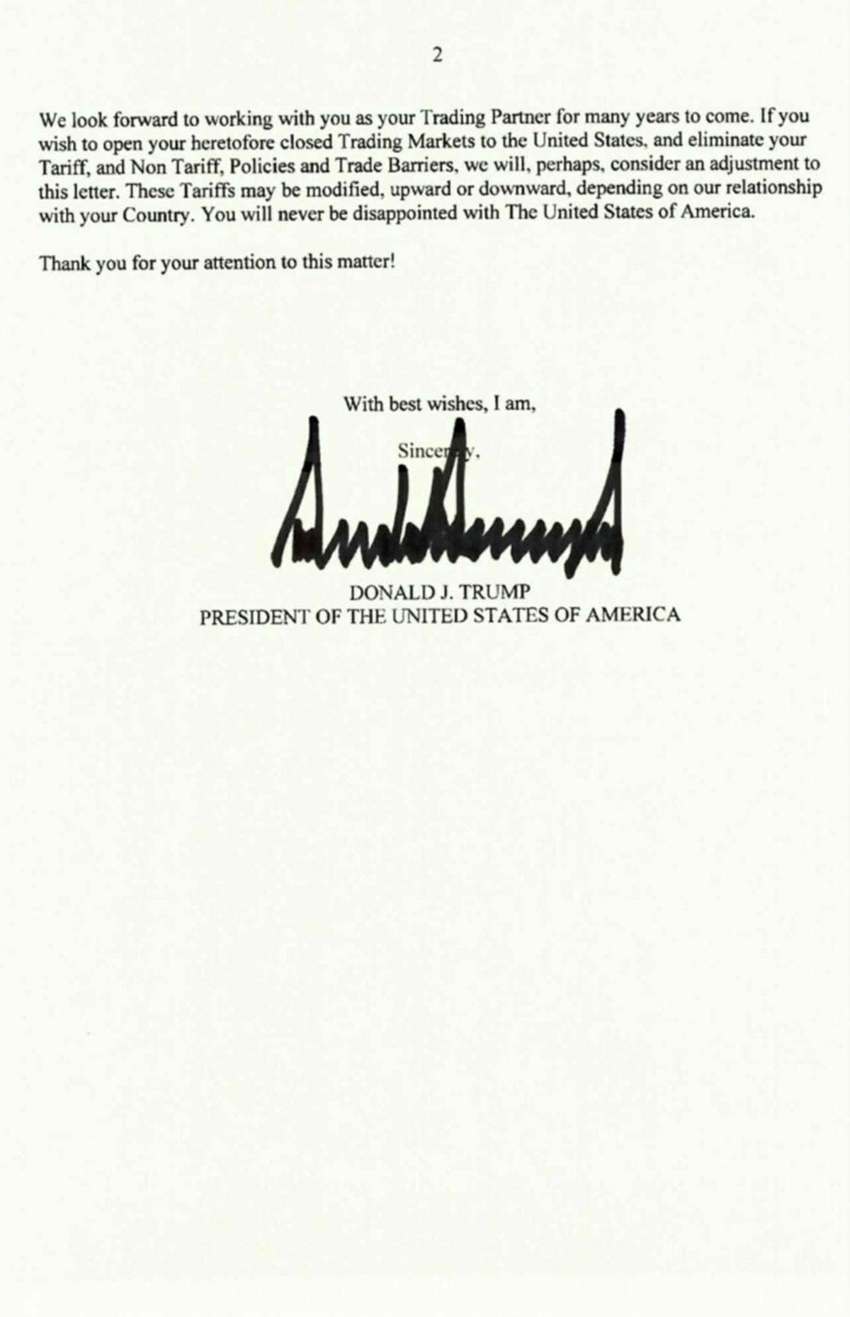 Trump Brief Zölle vom 7. Juli 2025, Seite 2